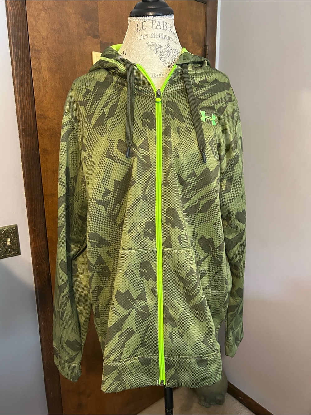 Under Armour Olive Camo Zip Up Hoodie with Neon Green Zipper